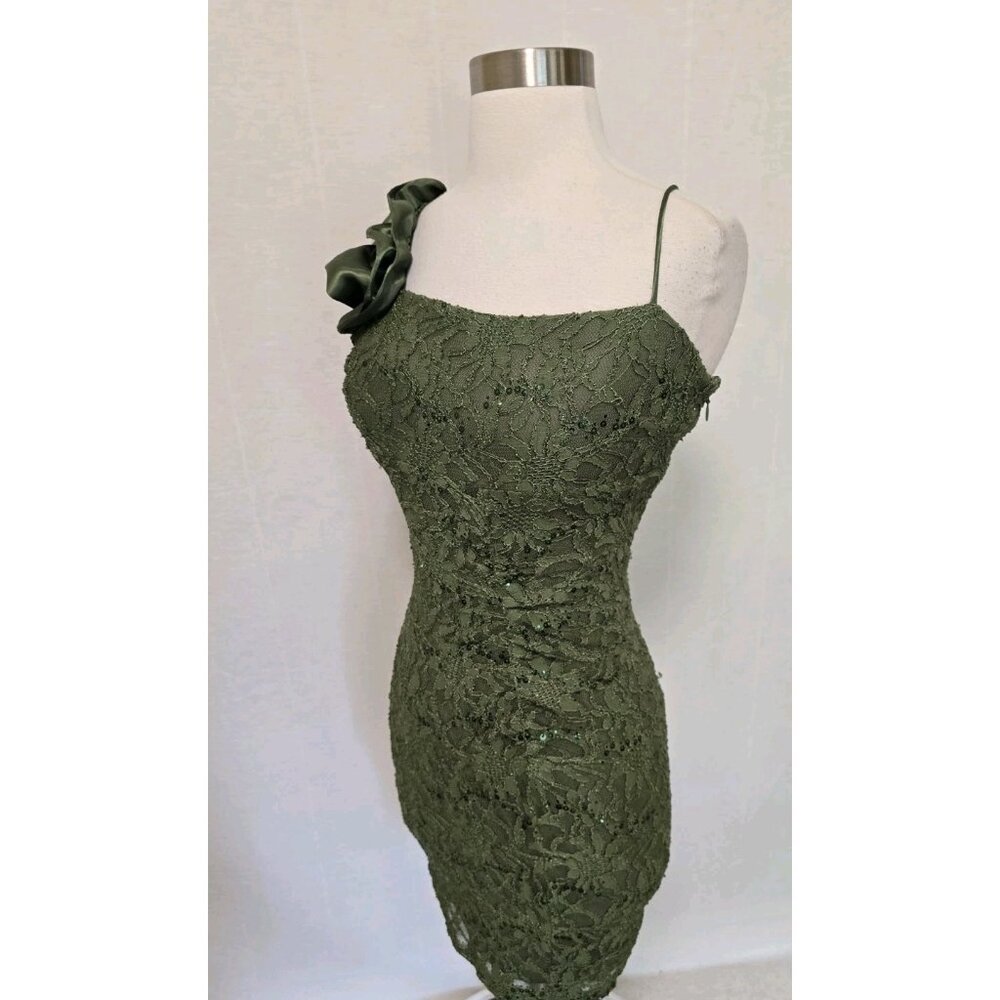 Jump Womens 90s Y2K Vintage Formal Party Dress Green Lace Mini Size 3/4 Prom